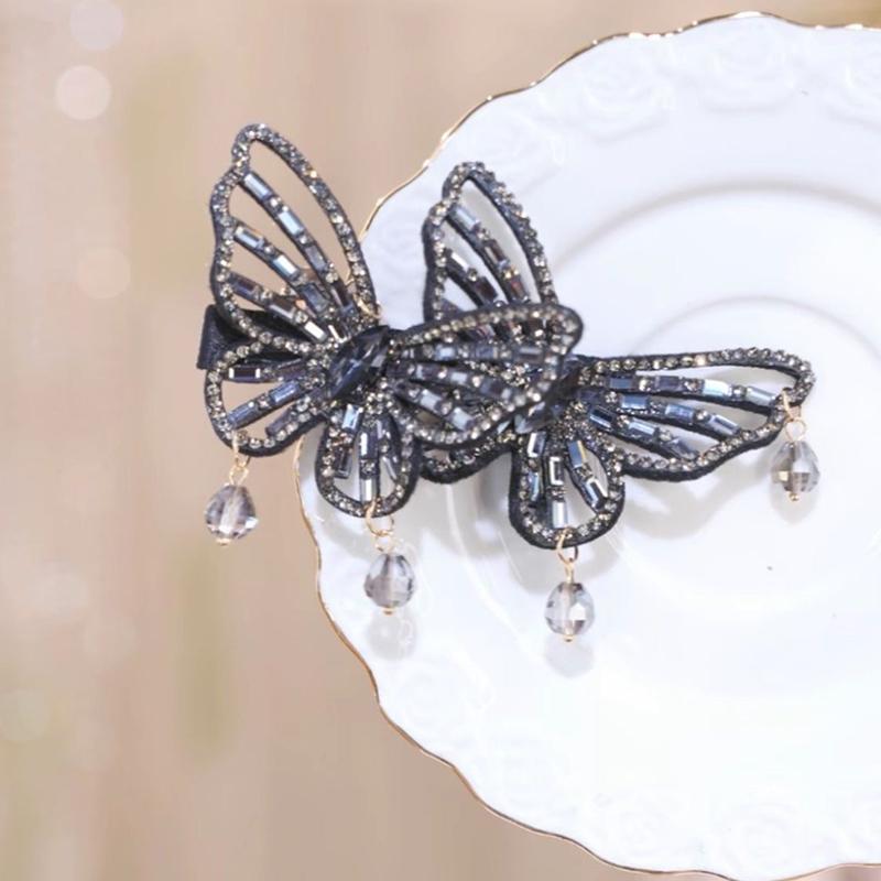 1pcs Y2K Korean Temperament Rhinestones Butterfly Hairpin Sweet Side Bangs Duckbill Clip Hair Accessories