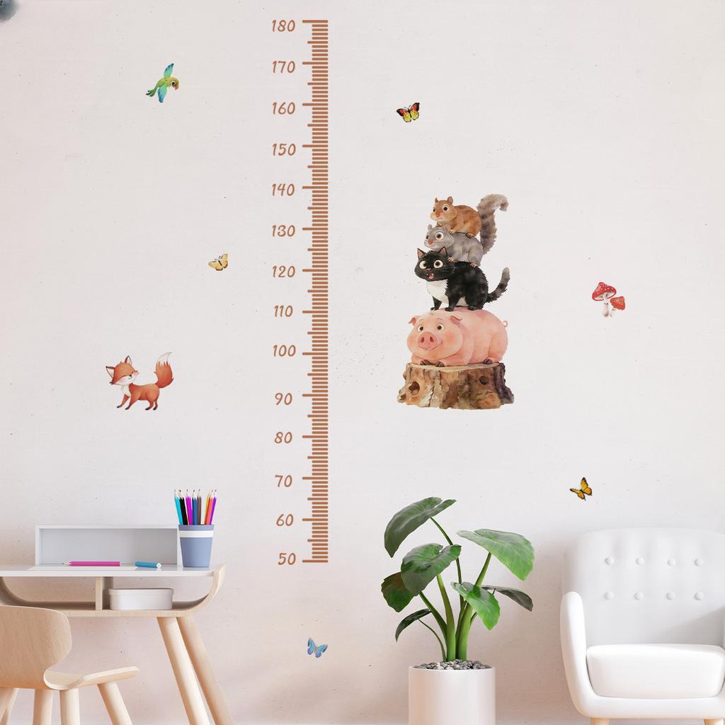 Cartoon Animal Design Height Chart Wall Sticker for Home Interior Decoration PVC Material Compatible with Smooth Surfaces