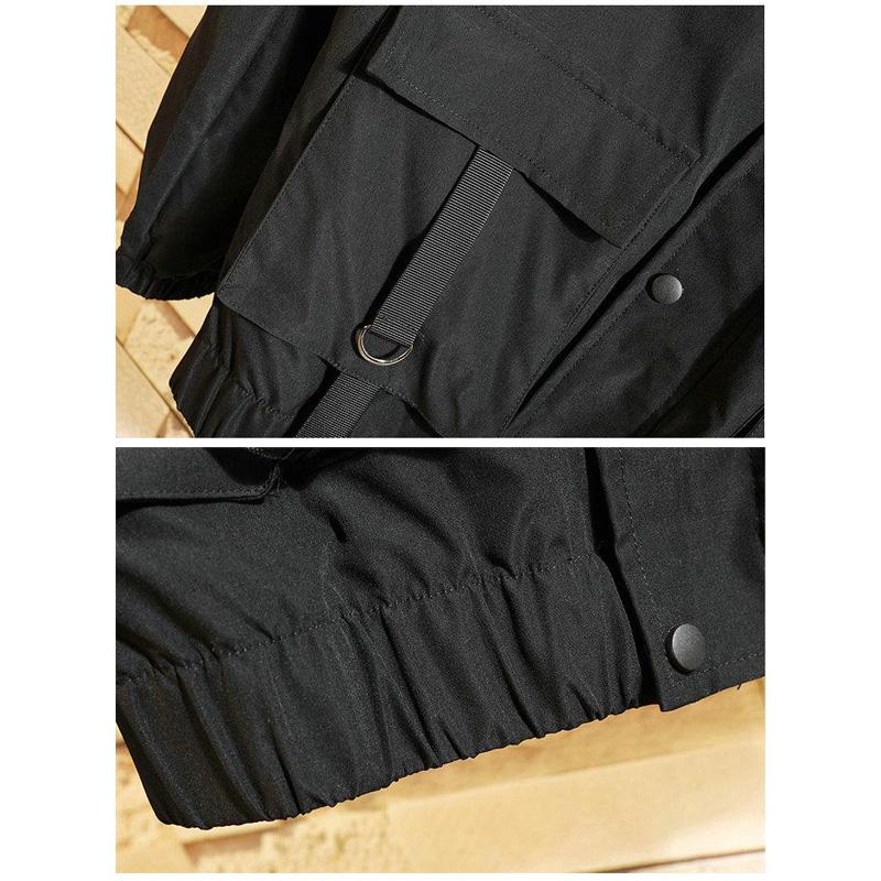 Mens Japanese Multi-Pocket Functional Jacket Hooded Loose Student Workwear Jacket
