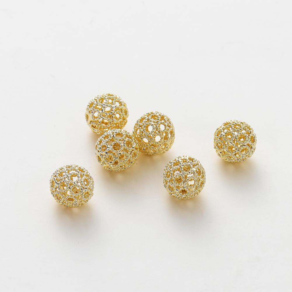 5 Stück 10mm 14K 18K Goldfarbe Beschichtetes Messing Metall Hohl Runde Perlen Armbandperlen Hohe Qualität DIY Schmuckherstellung Zubehör