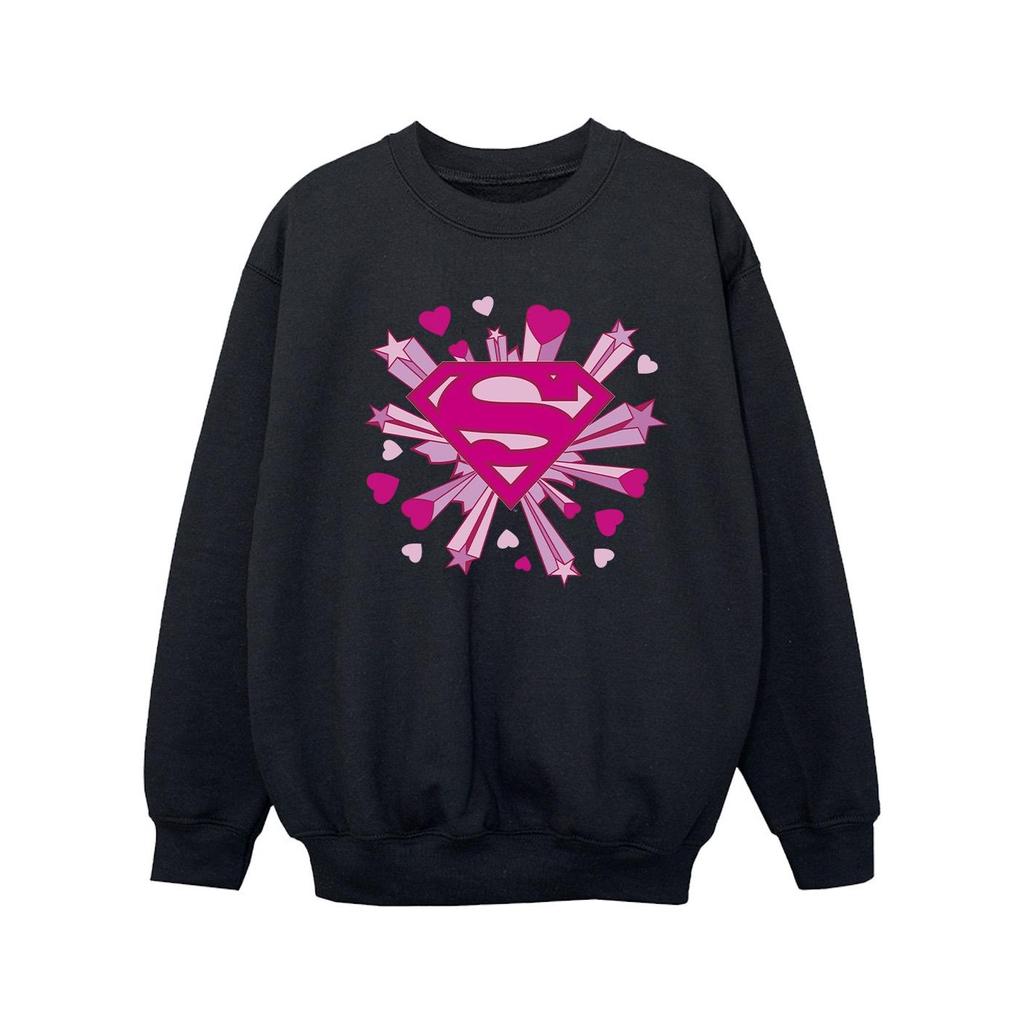 DC Comics Girls Superman Pink Hearts And Stars Logo Sweatshirt
