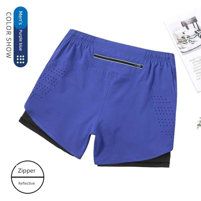 Men's Running Shorts Professional Marathon Track and Field Three-Quarter Length Quick-Dry Inner Lining Pants Sports Two-In-One Design with Phone