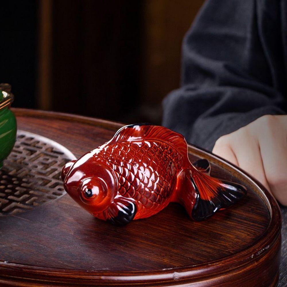 Cute Fish Sculpture Small Ceramic Fish Ornament Creative Goldfish Tea Pet  Tea Tray Decor