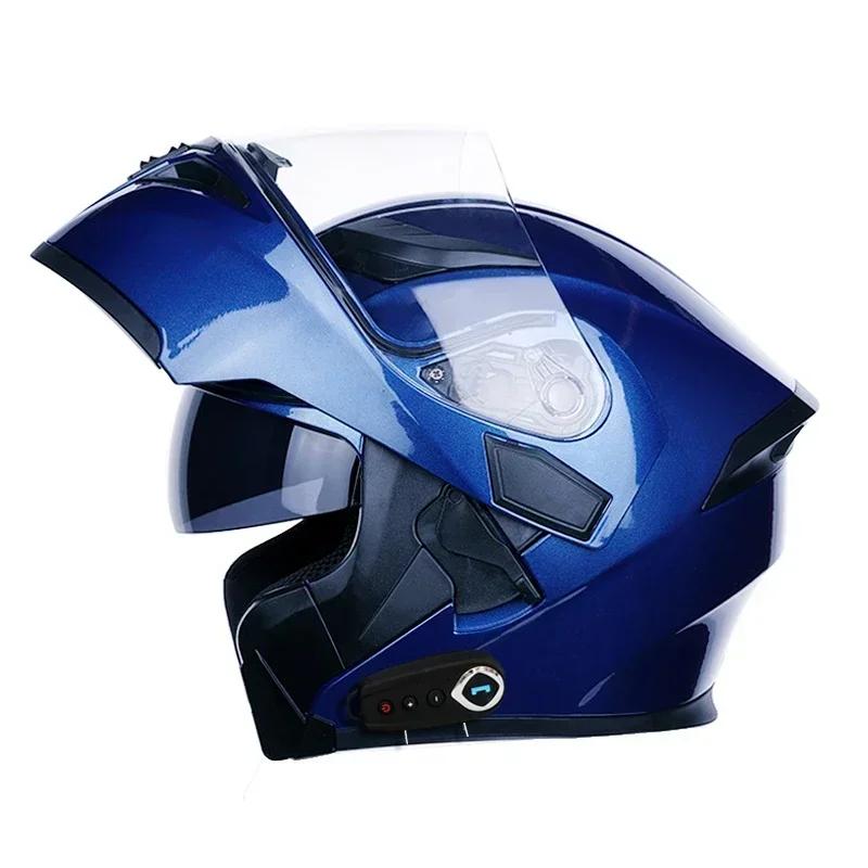 NEW Bluetooth Helmet Flip Up Visor Dual Lens Casco Moto Cool Motorcycle Helmet Full Face Casco Black Motorbike Helmets Modular
