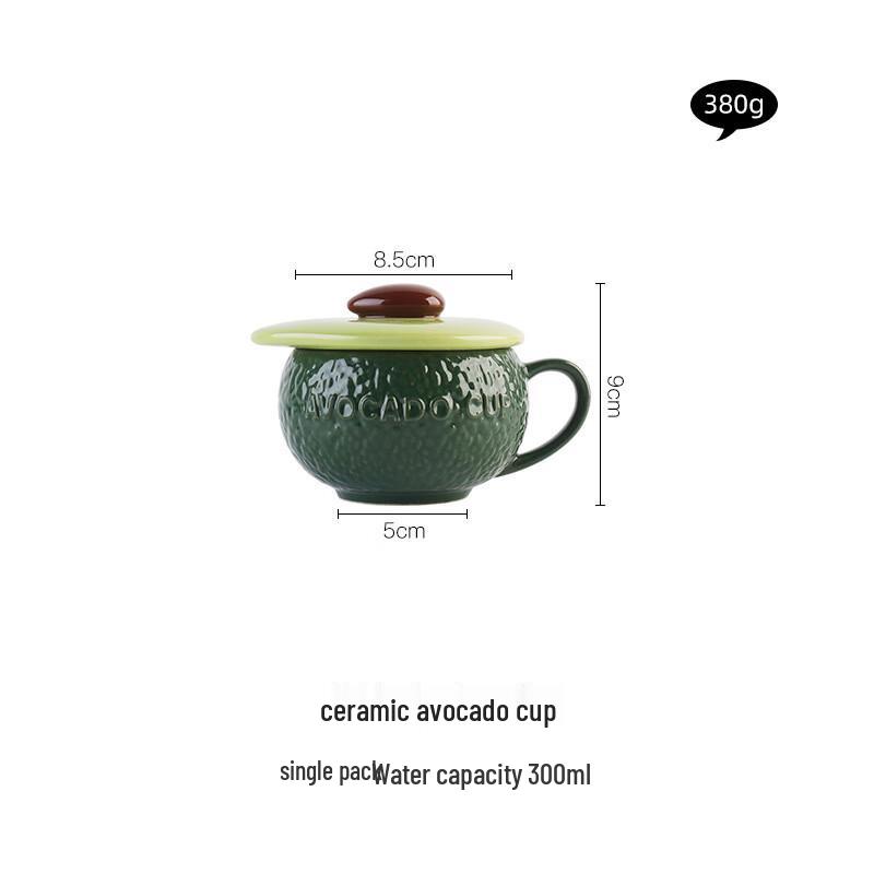 Avocado Ceramic Mug with Lid and Spoon