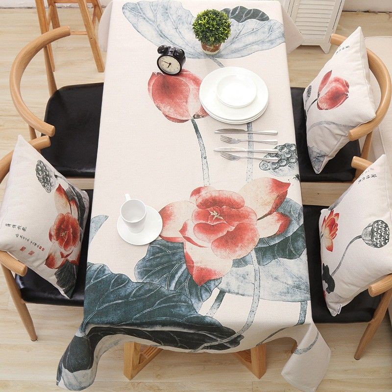 

Chinese Style Coffee Table Tablecloth Cotton Linen Fabric Retro Chinese Style Ink Lotus Dining Table Tablecloth Rectangular Side Cabinet Cover Towel Lotus Pond Lotus Language 90 * 90cm
