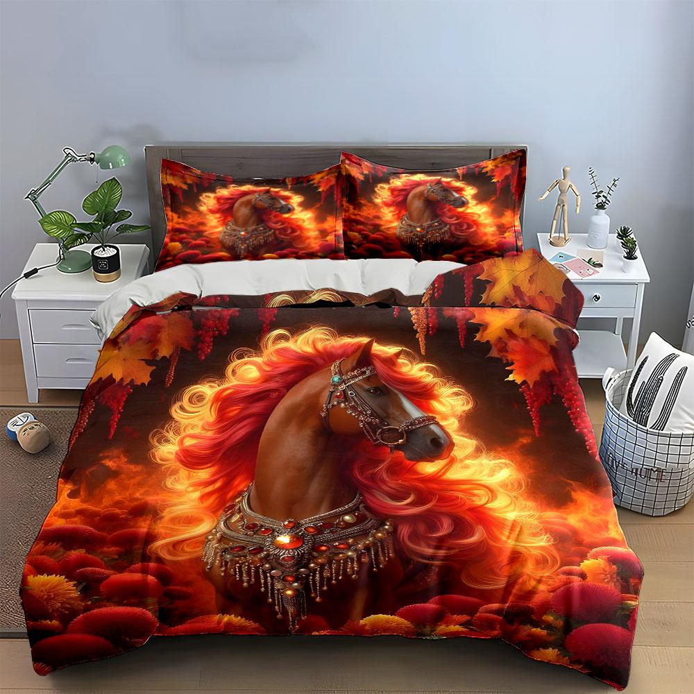 Elegant Horse Decor Set Multiple Sizes Kid'S And Adults' Bedroom Exquisite 3Pc Bedding Set, Gift