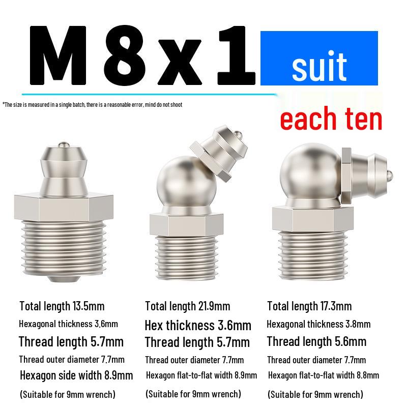 Nickel-Plated Iron Bent Grease Nipple Grease Gun Head M6-M14 G1/8