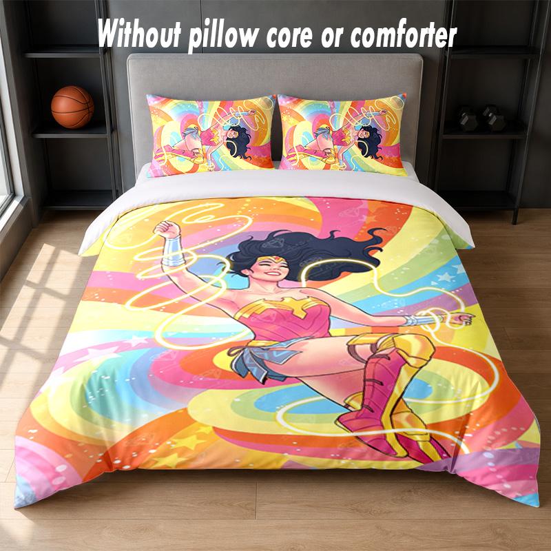 wonder woman Design Bed Bedding Set 1 Duvet Cover + 2 Pillowcases Soft Breathable Household Bed Linens
