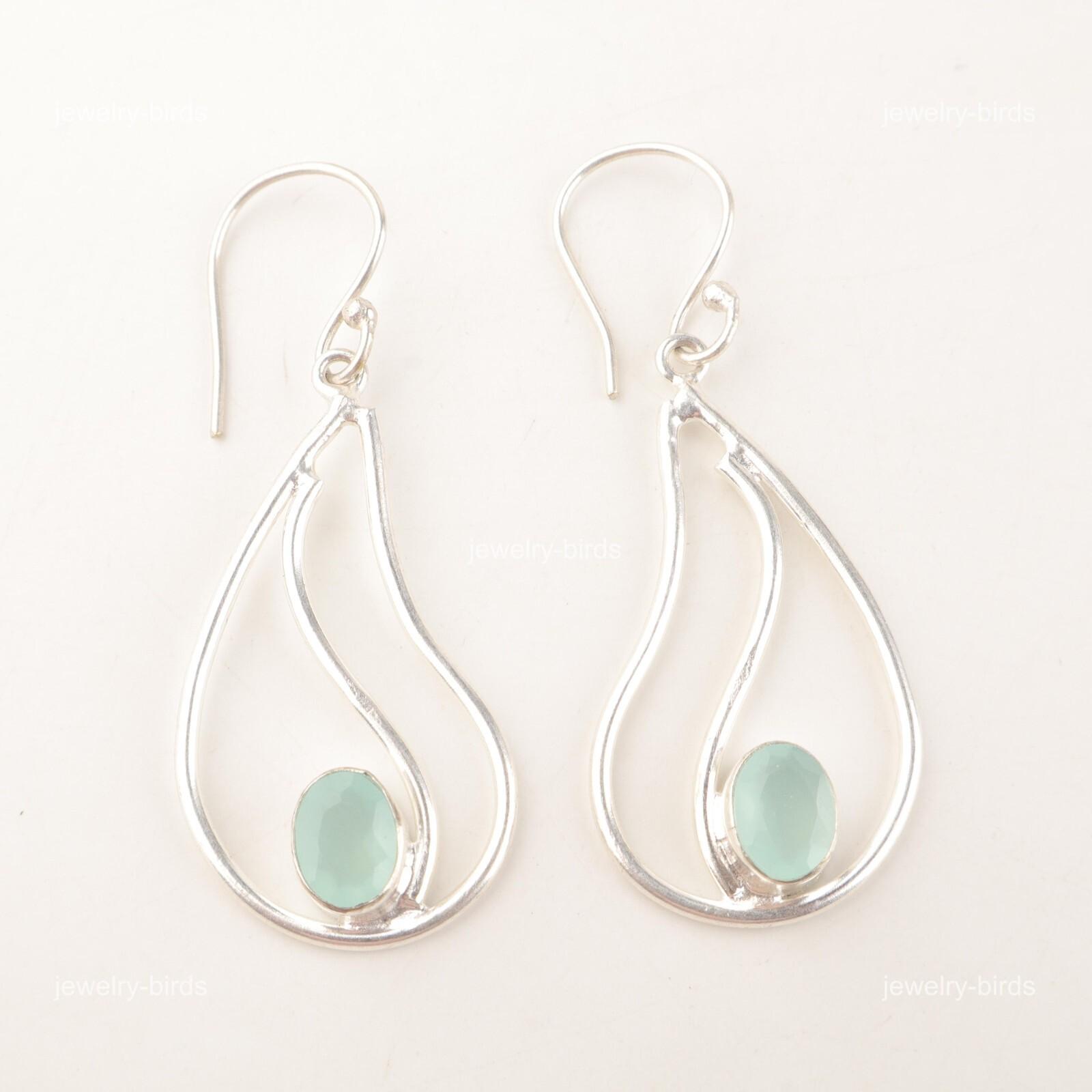 

Натуральный аквахалцедон стерлинговое серебро подвески чакра горла бохо серьги EE-139-11