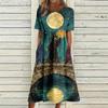 Women's Casual Halloween Print Round Neck Dress with Pockets for Festive Occasions
