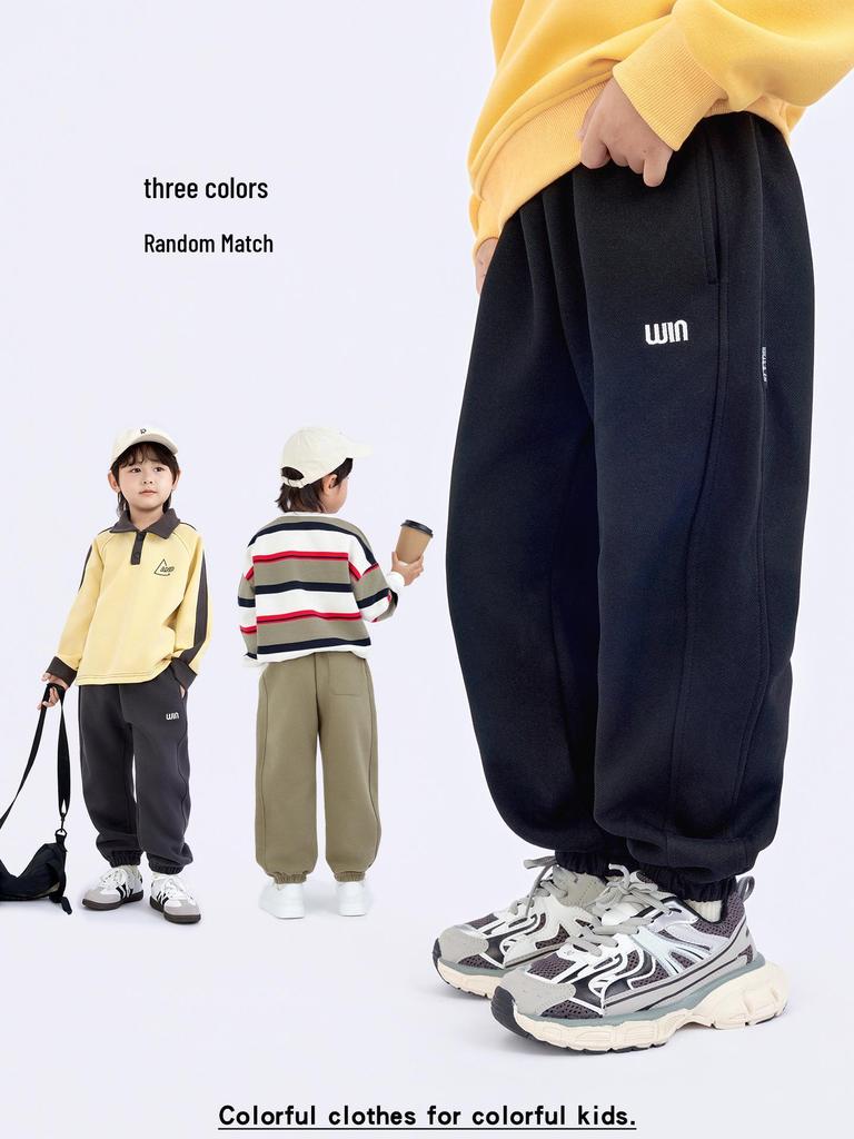 Chlapecké trendy vyšívané tepláky 2025: Jarní/podzimní móda Dlouhé kalhoty, Korejský styl Jednobarevné s nápisem Ležérní kalhoty