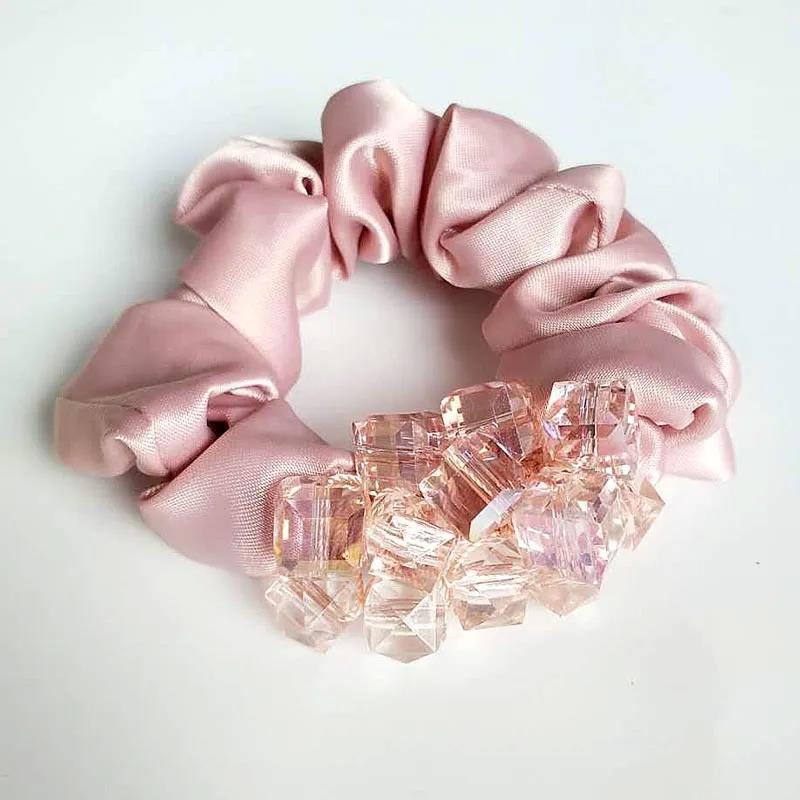 Eleganti scrunchies in tessuto floreale con cristalli per donne e ragazze, elastici per capelli, accessori per legare i capelli, anello per capelli, corda, copricapo