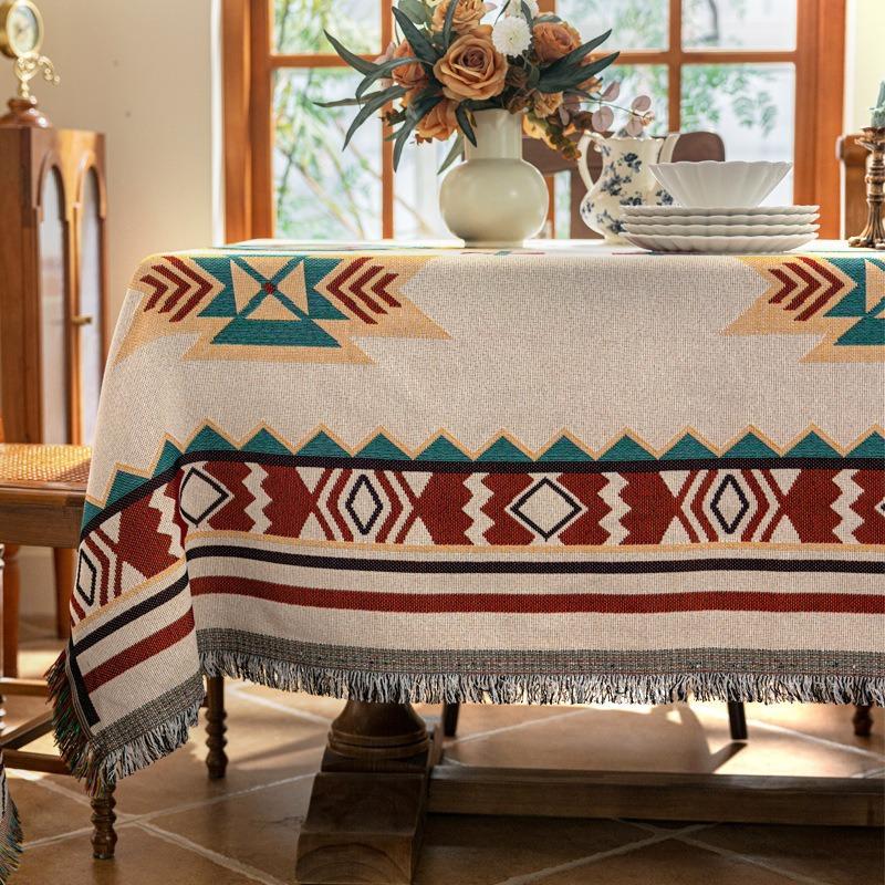 Table Cloth Rectangle Table, Heavy Duty Cotton Linen Tablecloths Farmhouse Tablecloth, Soft and Wrinkle Free Table Cover with Tassels