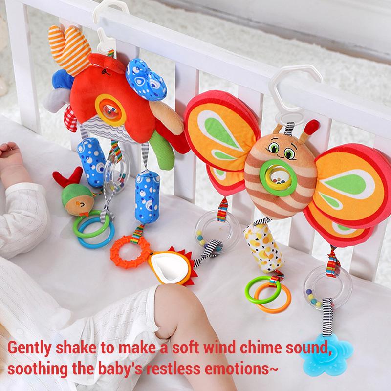 Newborn Plush Animals Bed Bell Baby Hanging Rattles Toys Soft Sensory Stroller Handle Toys for Babies Development