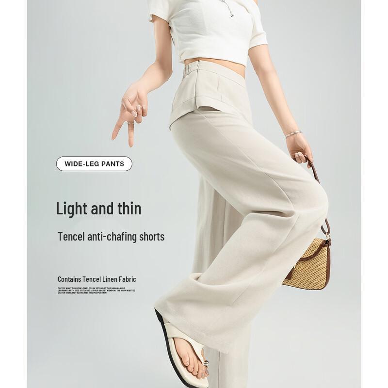 Women s Tencel Linen Drape Wide-Leg Casual Pants XL