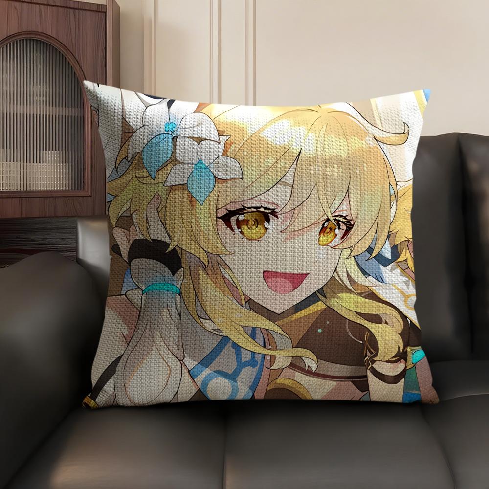 Lumine Cute Genshin Impact Cushion Cover Natural Linen Organic Fabric Double-Sided Printing Sofa Home Decor Gift Pillow Case