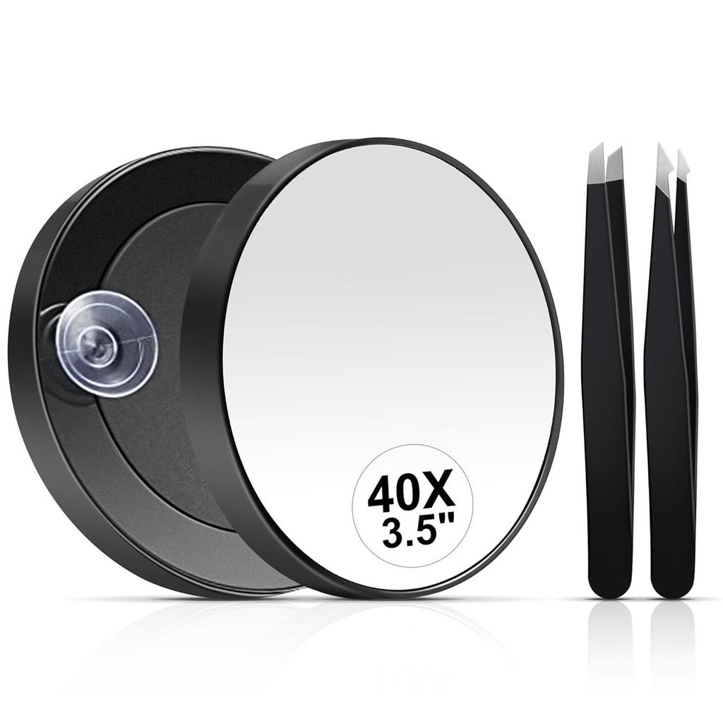 Oglindă Compactă HD de Mărire pentru Machiaj cu Ventuză - Portabilă 40/50x Mică Rotundă de Mână Asistent de Frumusețe