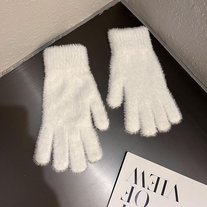 Simple Colorful Thermal Gloves With Faux Fur Lining For Winter Wear