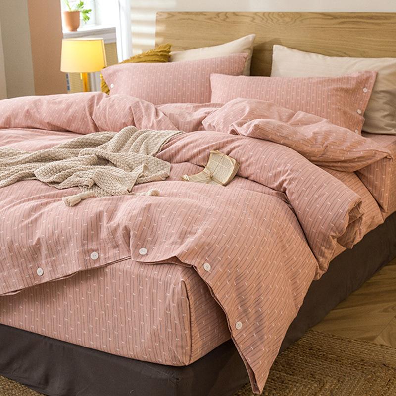 Simple Bed Pure Cotton Polished Four-Piece Cotton Quilt Cover Thickened Warm Bed Sheet 1.8M Double Bed