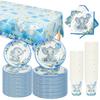 Blue Baby Elephant Disposable Tableware Set Paper Plate Cup Napkin Kids Boys 1st Birthday Party Decoration Baby Shower Supplies