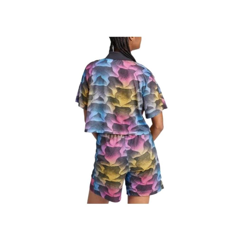 Adidas Tiro Print Mesh Collar Button-Down Short Sleeve Shirt Women Tops Multicolor IQ4815