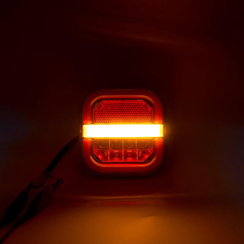 2pcs 12V 24V 4inch Square LED Tail Light Licesen Plate Taillight Turn Signal For Trailer Bus Pickup Rear Left Right Brake Lamp