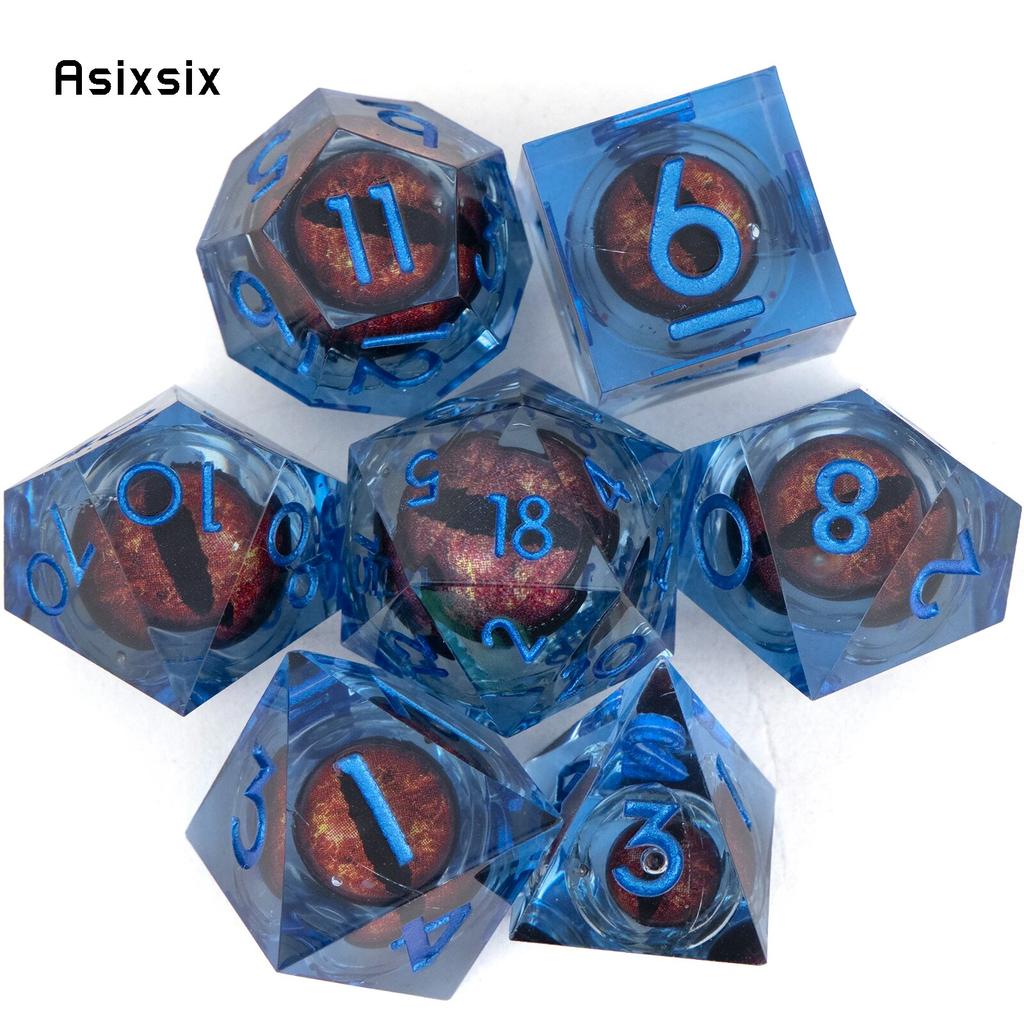 7 Pcs Blue Eyeball Blue Number Sharp Edge Resin Dice Polyhedral Dice Suitable for Role-Playing RPG Board Game