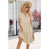 Spring Summer New Solid Color V-neck Loose Short Sleeve Waist-tight splicing Dress For Women Cross-border Trade