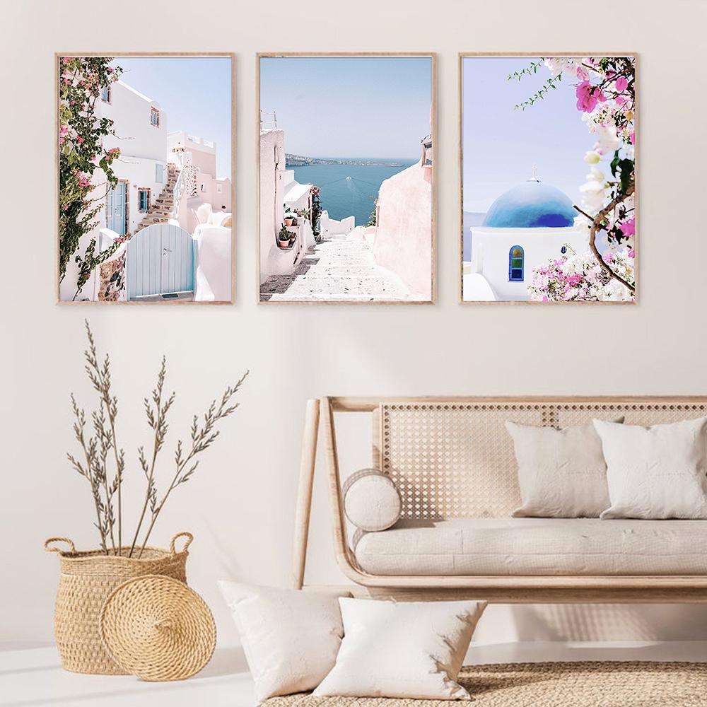 Greece Santorini Print Amalfi Coast Poster Landscape Wall Art Canvas Painting Summer Beach Mykonos Coast Wall Picture Home Decor