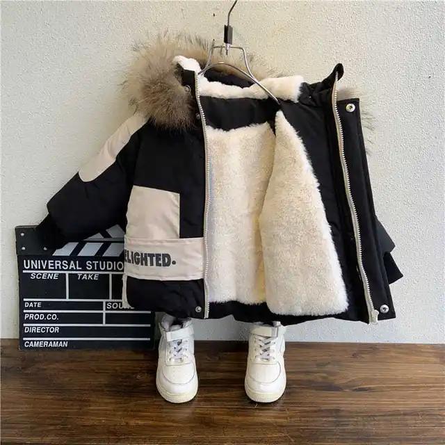 Winter Boys Coat Baby Fur Collar Hooded Velvet Thicken Warm Jacket Children's Boy
