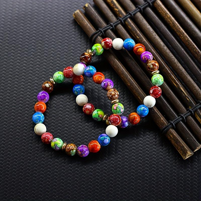 Kolorowy naszyjnik i bransoletka w stylu boho z kamieniami i koralikami, z Japonii i Korei Południowej.