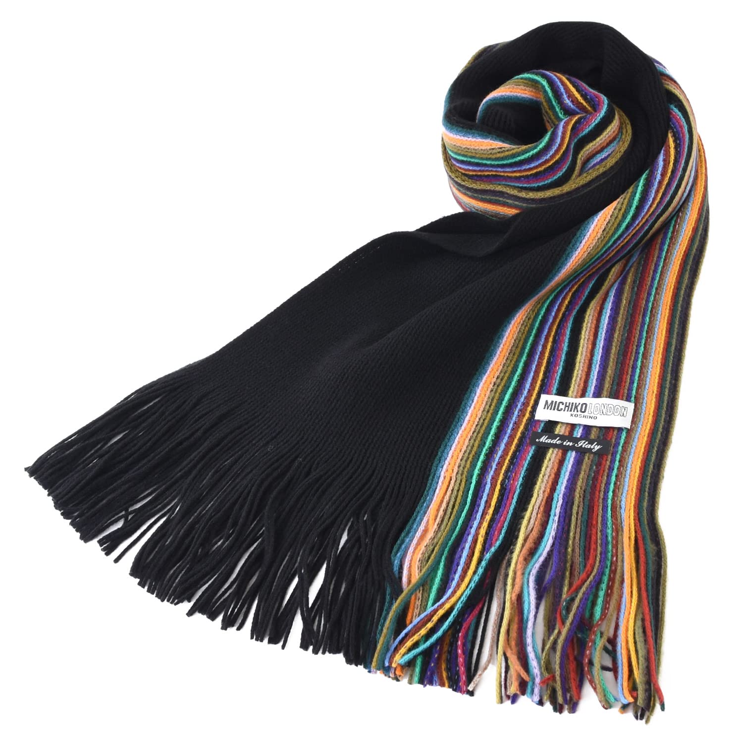

MICHIKO LONDON Michiko London Brand Made in Russell Winter Gift Scarf, Italy, Men s, Unisex, Knit, Multi-Stripe, Warmth, (D Black)