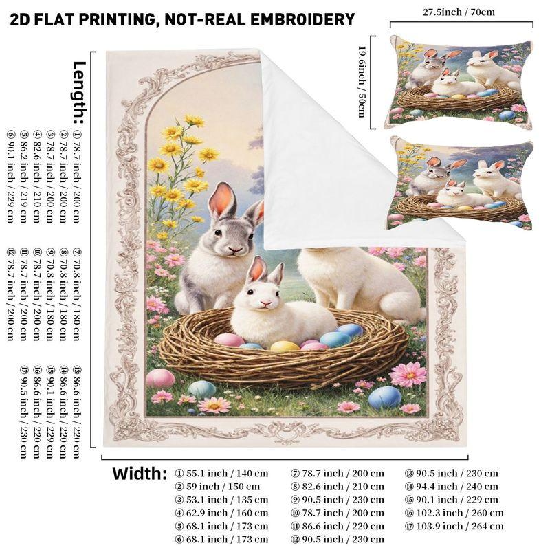 Bedding Pillowcase Quilt Cover 3-Piece Set,Rabbit And Colorful Egg Pattern,Easter Decoration