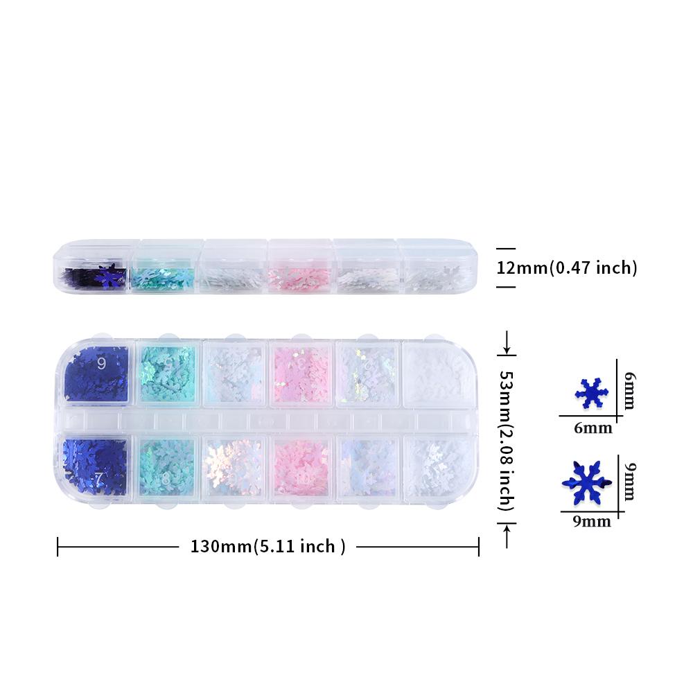 Jul Hvite Snøfnugg Neglekunst Glitter Paljett Havfrue Blå Snøfnugg Dekorasjoner DIY Manikyr Design Negletilbehør