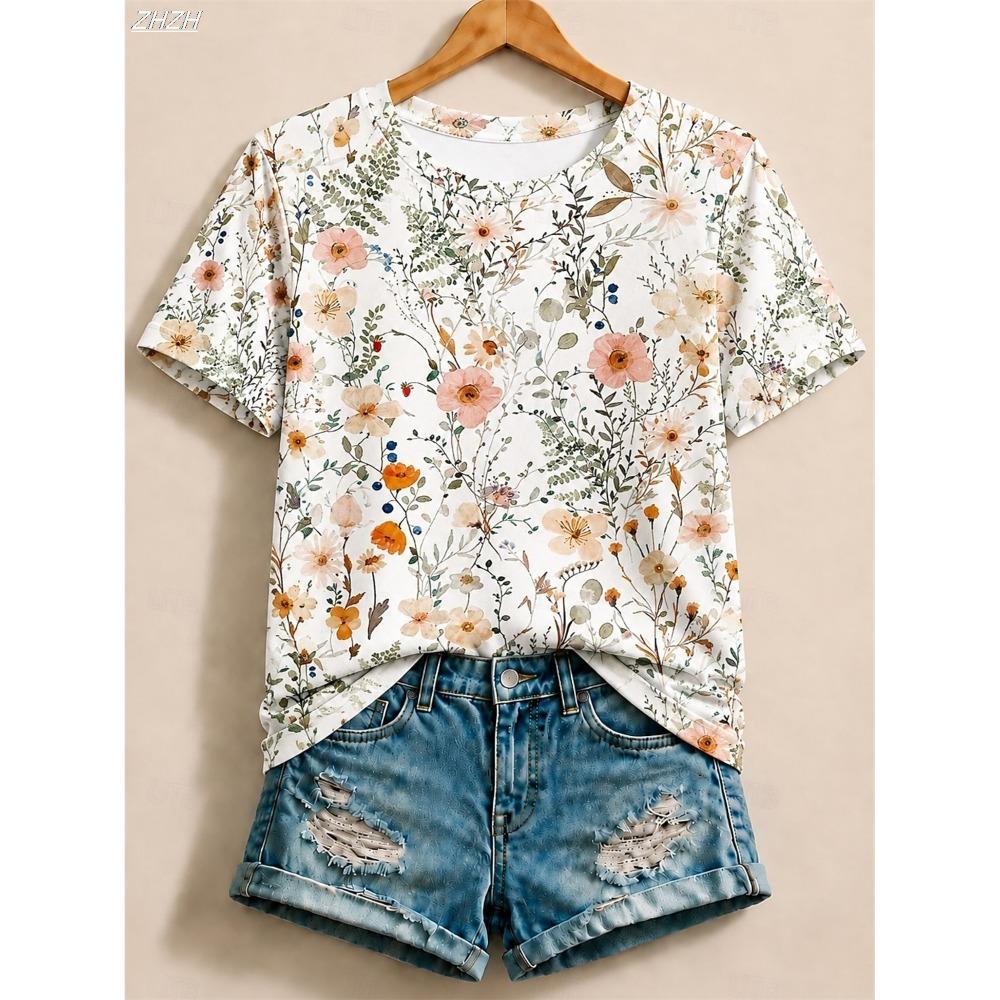 Plus Size Women's Striped V-Neck Short Sleeve T-Shirt Mid-Length Korean Style Summer Fashion