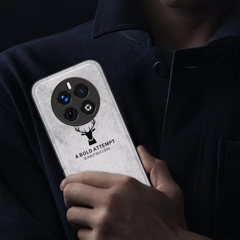 For Realme 12 4G/12+ 5G Case Cloth Texture Leather+PC+TPU Phone Cover Deer Pattern