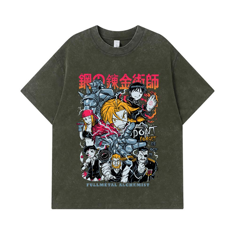 275 GSM Washed T-shirts 100% Cotton Fullmetal Alchemist V1 Print Unisex Heavy Cotton T Shirt S