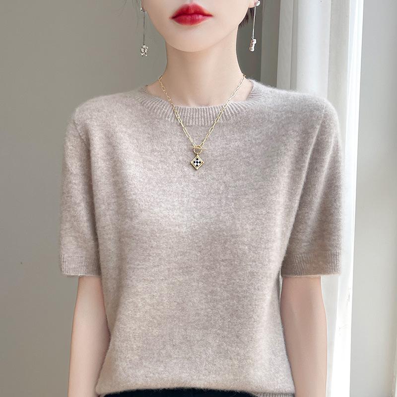 Spring Autumn Women Sweater O-Neck Cashmere Pullover Basic Short Sleeve Clothing Comfort Top Casual Solid