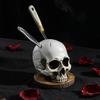 Držák na nože Lebka, Strašidelný stojan na nože s hlavou kostlivce se 7 sloty, Halloween Halloweenský stojan na nože pro gotickou dekoraci kuchyňské linky