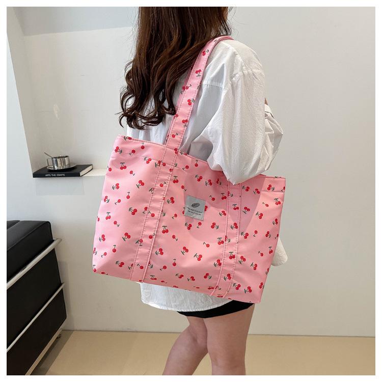 Stylish Cherry Print Tote Bag - Large Capacity Floral Shoulder Bag for Women, Summer 2025 Collection