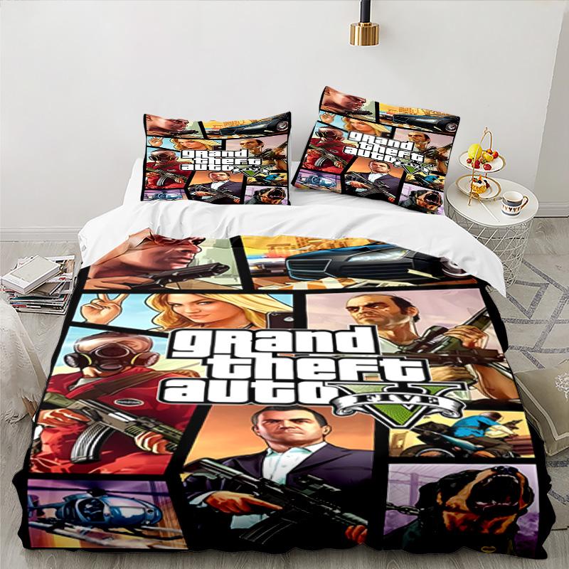 3PCS Theft Auto Bedding Set Printed Duvet Cover Closure Includes 1 Duvet Cover & 2 Pillowcases for All Seasons Bedroom Decor