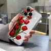 Aesthetic Red Tulip Bouquet Clear Phone Case for iPhone 17 16 Pro Max 15 Pro 14 13 12 11 16E X XR XS 7 8 Plus Protective Cover