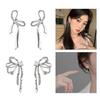 Silver Color Bowknot Drop Earrings for Women Girls Korean Hollow Bow Ear Studs