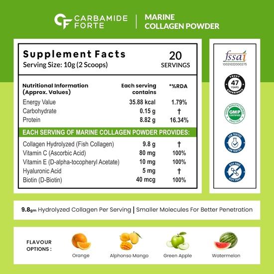 Supliment Praf Colagen Marin Carbamide Forte - pentru Piele Praf de Colagen de Pește pentru Femei și Bărbați - 200 Grame Praf - Aroma Măr Verde