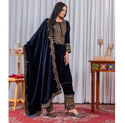 Dams Festkläder Bollywood Viskos Sammet Salwar Kostym Indisk Designer Salwar Kameez Etniska Kläder