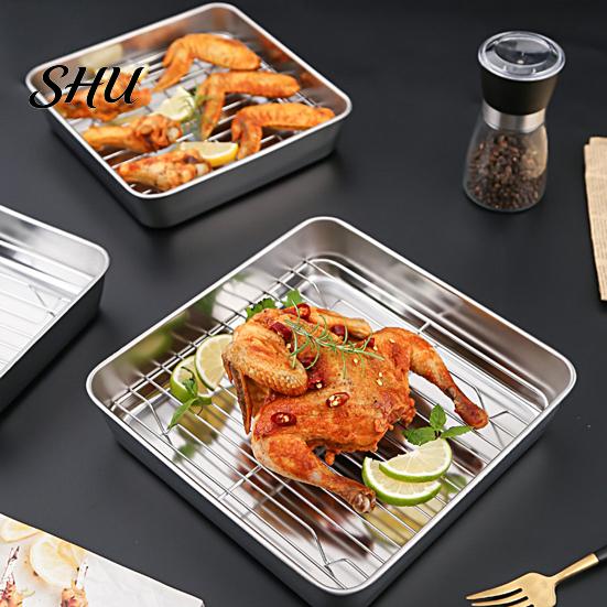 Roasting Pans Anti-deformed Baking Pan Unbreakable Stainless Steel Smooth Cookie Sheet Edges Square Food Plate Household Supplies