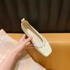 French retro flat-soled single shoes new autumn pearl Mary Jane square head shallow mouth soft leather ballet grandma shoes