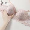 Women's Sexy French Lace Half-cup Bra Thin Top and Thick Bottom Removable Shoulder Strap Underwire Push-up Bra 36-42 Cup BC