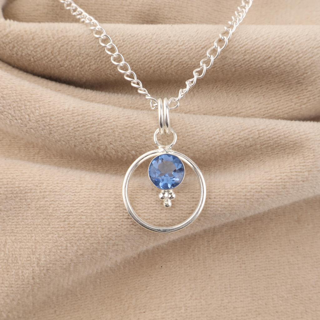 Tanzanitový drahokam 925 Sterlingového stříbra Ručně vyráběné šperky Kulatý přívěsek 1,2" Pro ženy PP-68-1